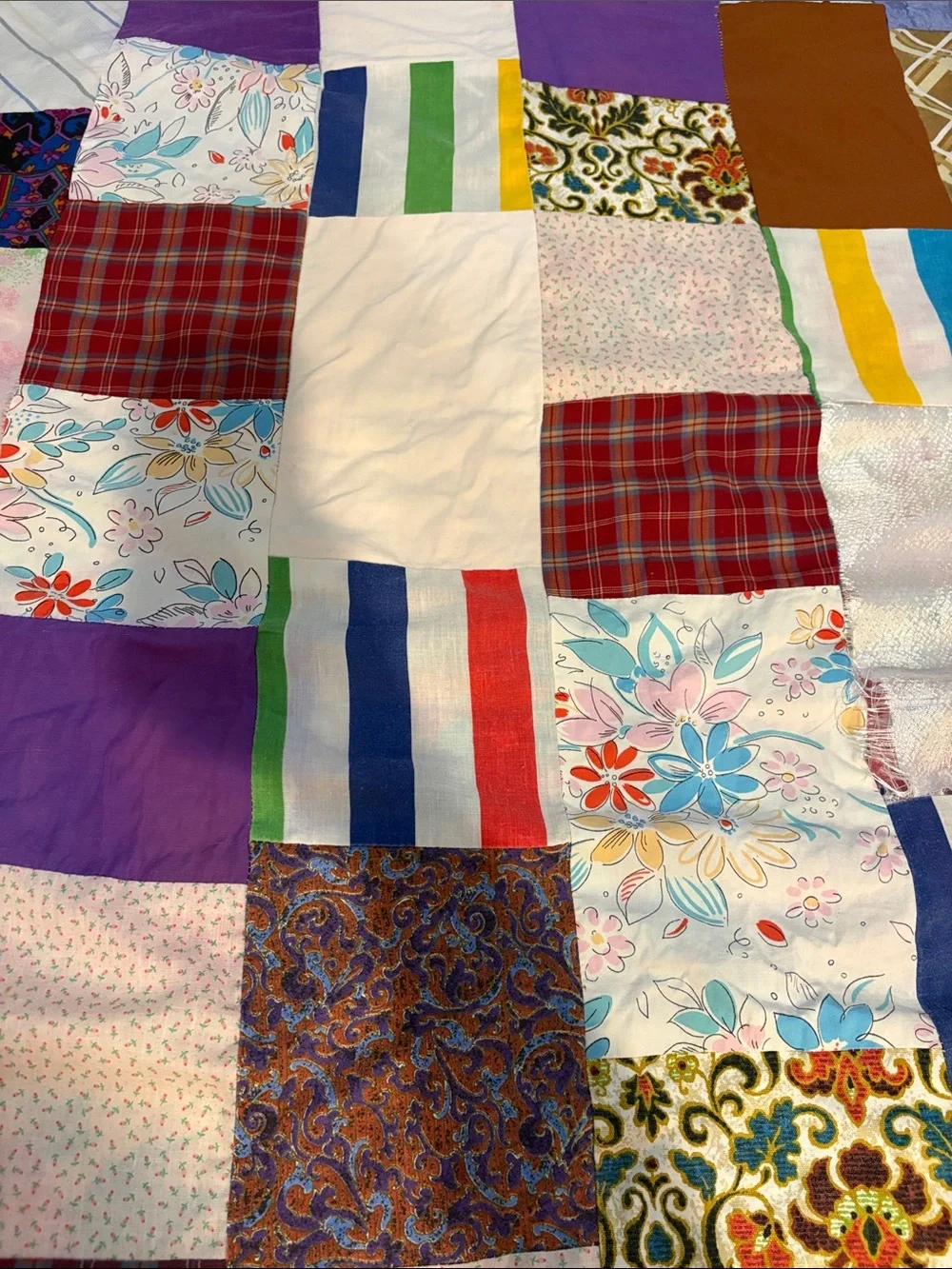 Hand Crafted Multicolor Patchwork Quilt - Floral,Mickey mouse & Plaid Squares